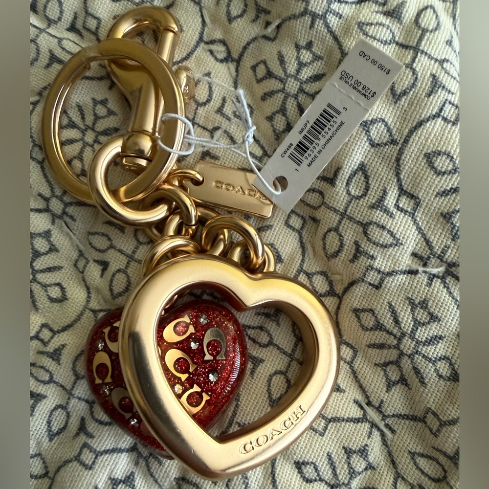 COACH GOLD HEARTS RED BAG CHARM BNWT!